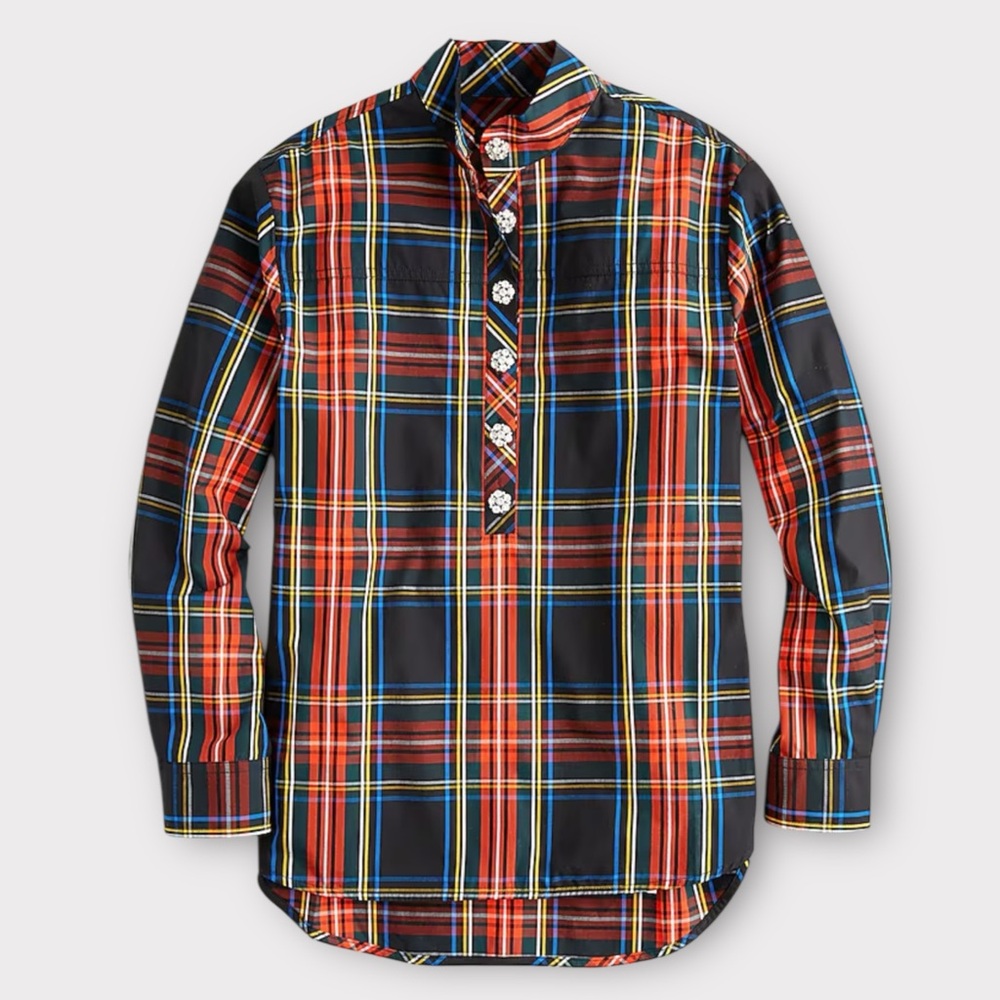 J. Crew Red and Black Plaid Long-Sleeve Blouse